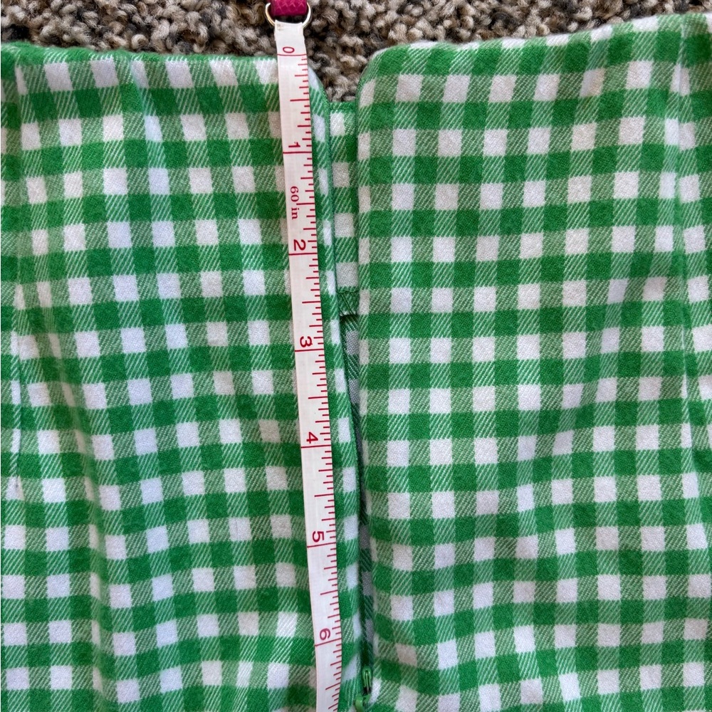 Love on a Hangar Green & White Checkered Mini Pencil Skirt Size 5 Pleats Slits - Picture 11 of 12
